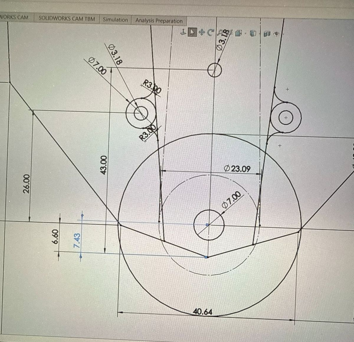 Fully defined SolidWorks sketch with dimensions in millimetres