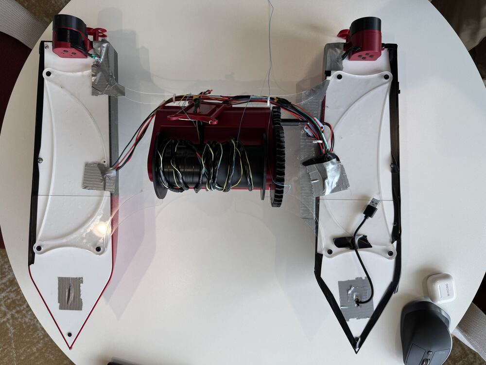 Top-down view of the assembled boat