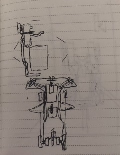 Hand sketch of the chassis from above, with angled sensor mounts